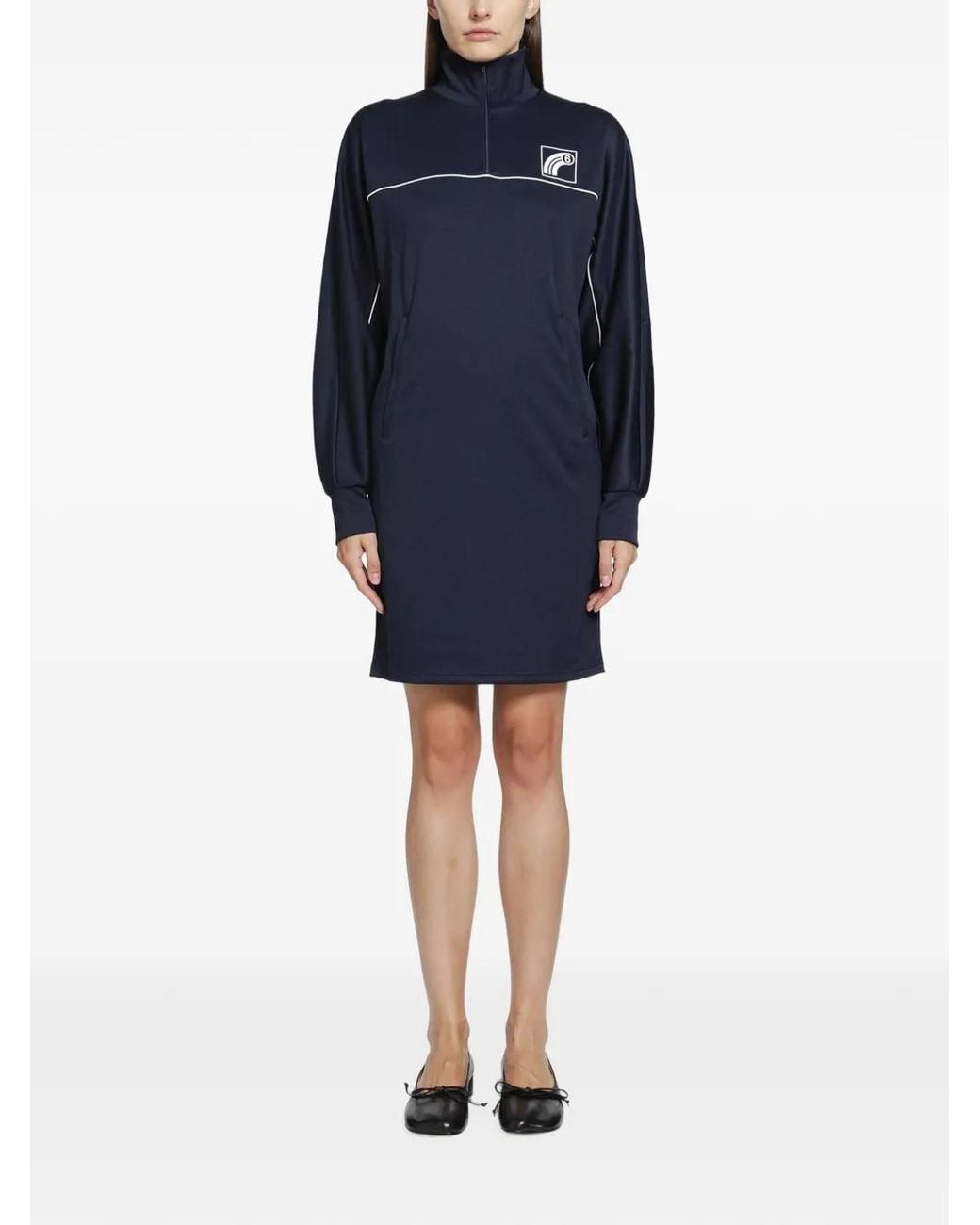 MM6 by Maison Margiela Blue Piped Logo-Print Mini Dress