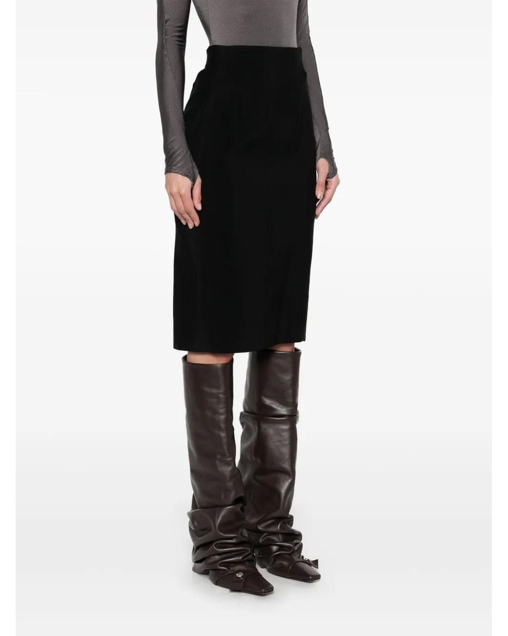Mugler Black Pencil Midi Skirt