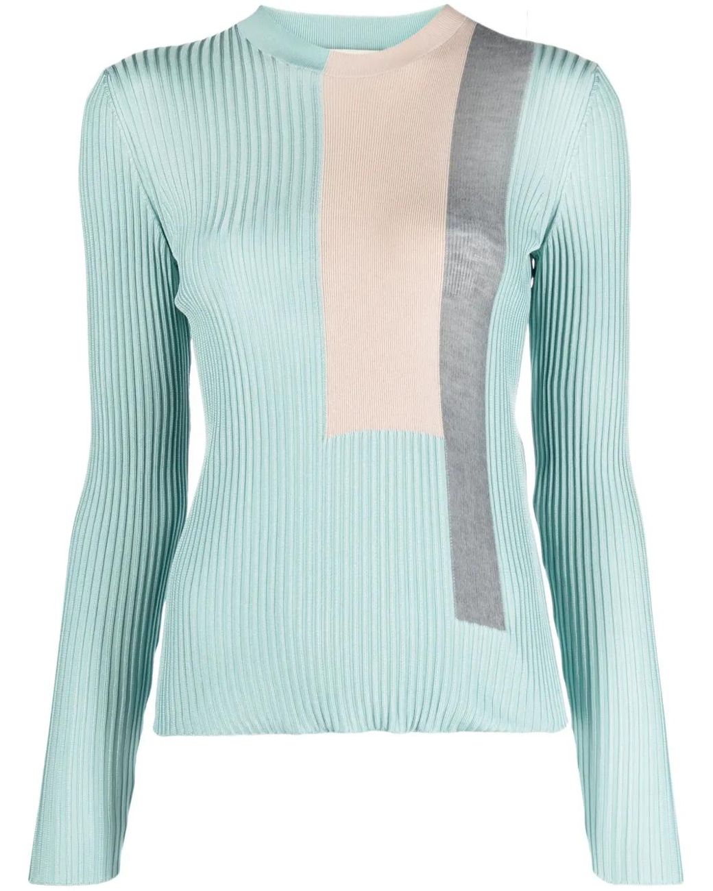 Fendi Blue Colour-Block Ribbed-Knit Silk-Blend Top