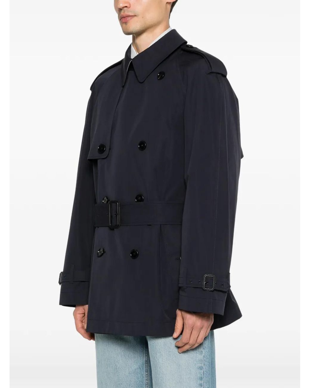 Burberry Blue Short Lightweight Cotton Trench Coat for men