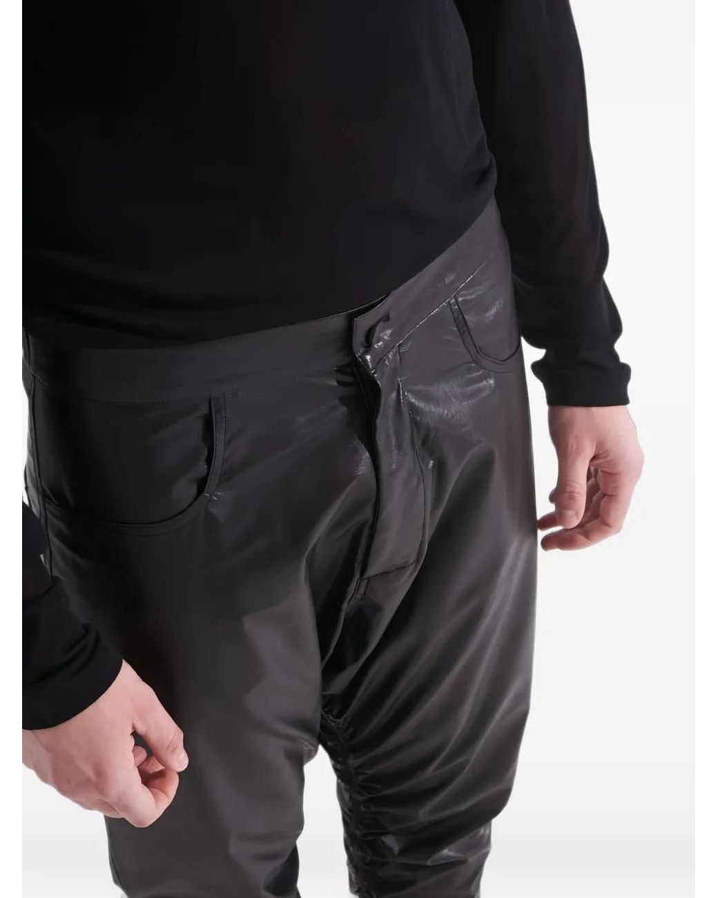 Tessitura Black Leather-Effect Drop-Crotch Trousers for men