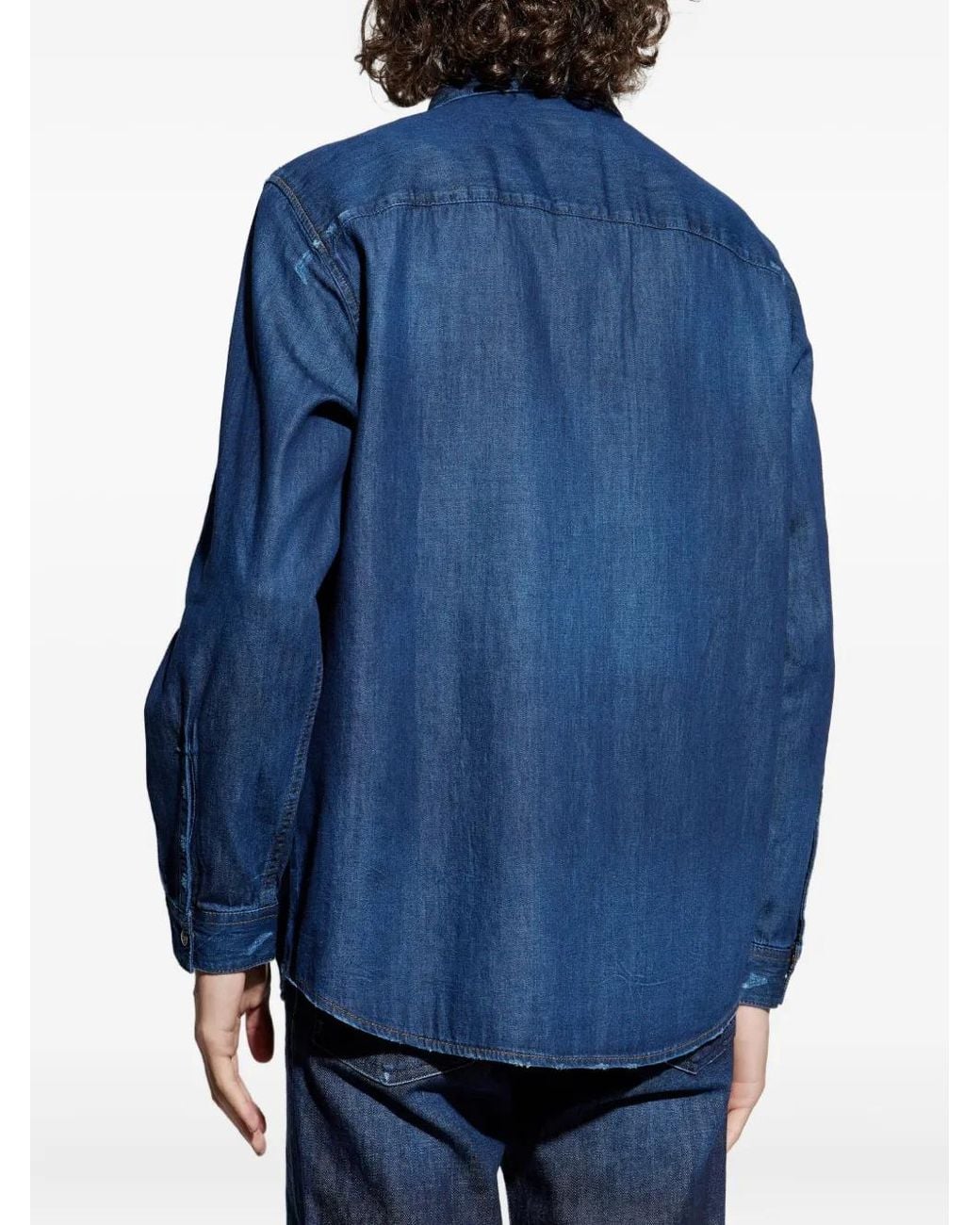 DIESEL Blue Denim Shirt With Embroidered Logo for men