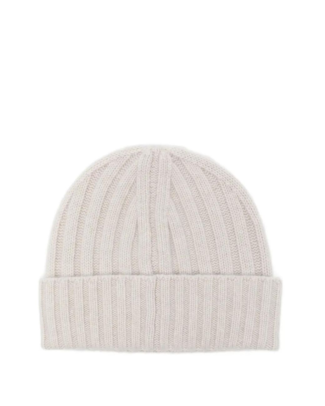 Herno White Ribbed-Knit Beanie Hat