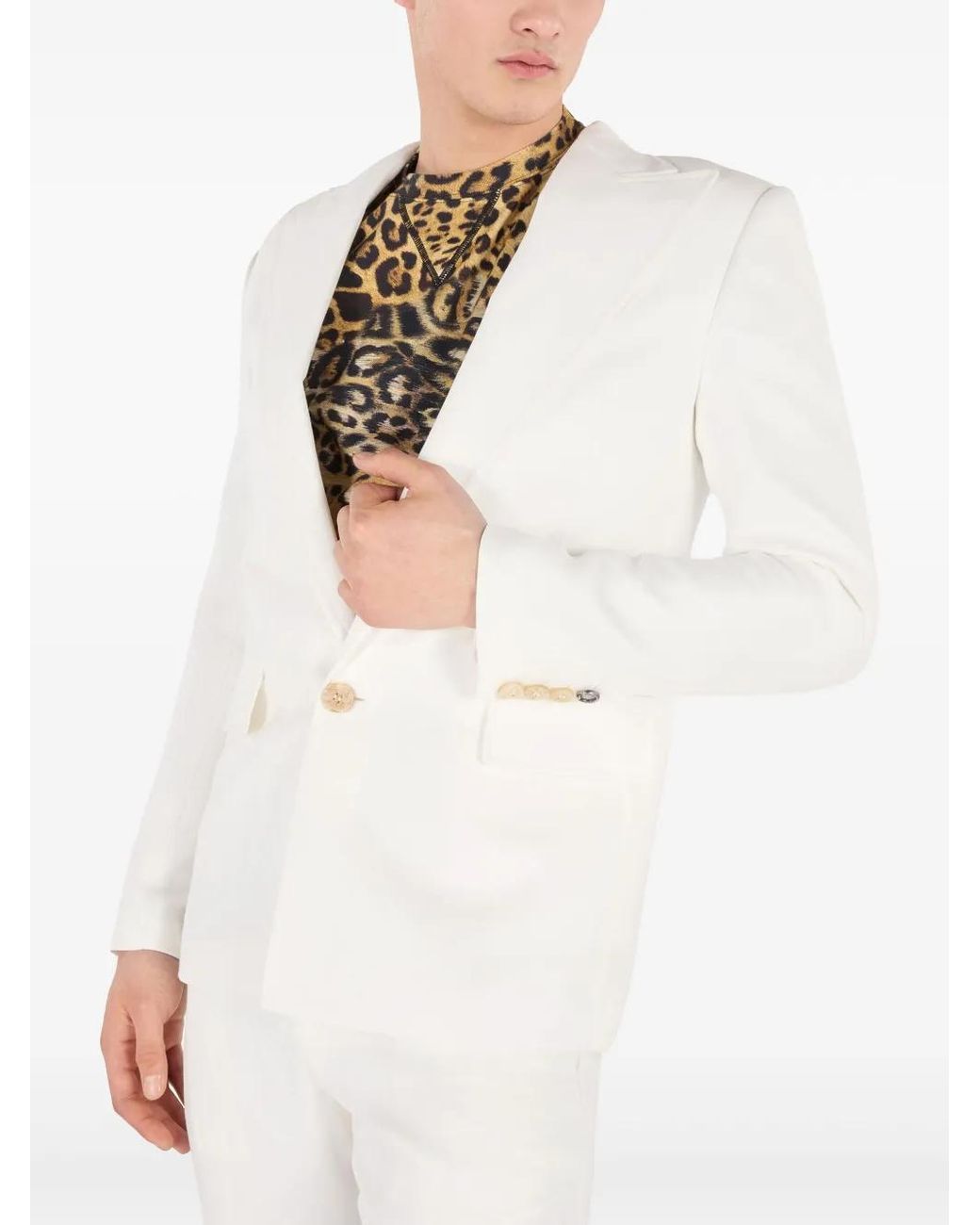 Roberto Cavalli White Single-Breasted Blazer for men