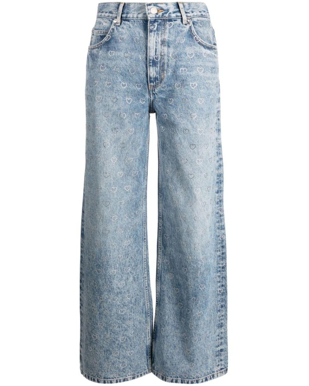 Sandro Crystal-Embellished Wide-Leg Jeans in Blue | Lyst