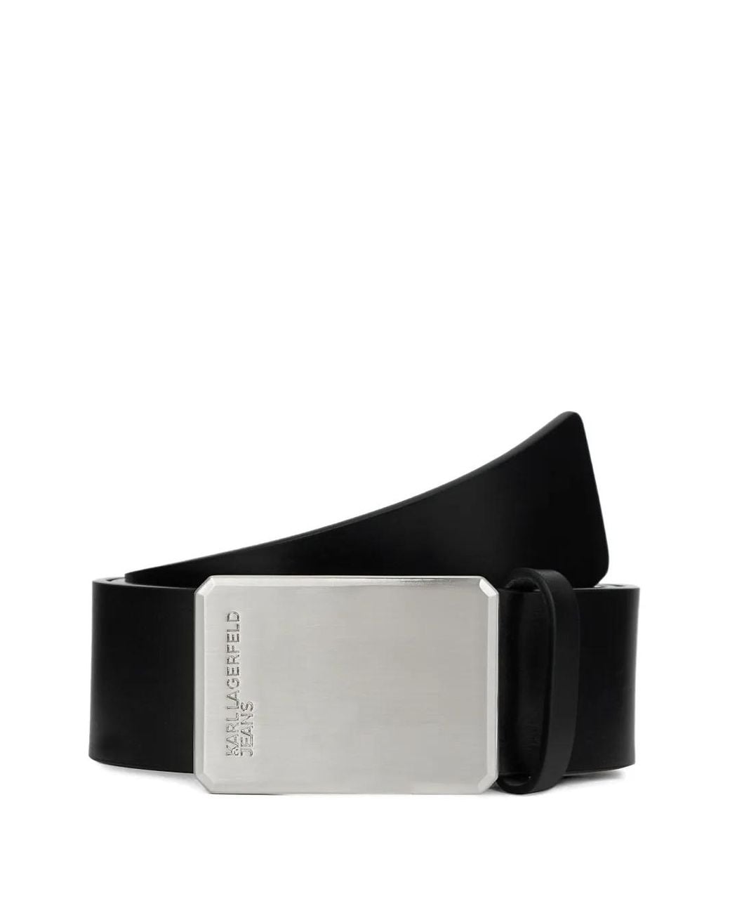 Karl Lagerfeld Black Logo-Engraved Leather Belt for men