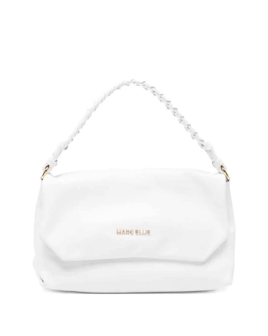 Marc Ellis White Eloide Braided-Handle Logo-Plaque Shoulder Bag