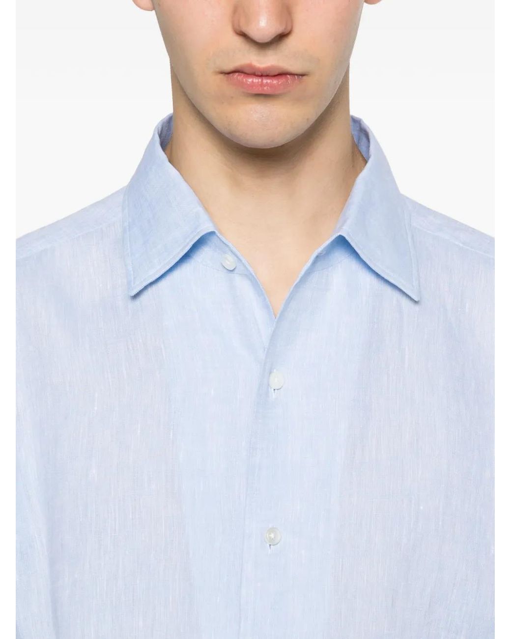 Zegna Blue Chemise Boutonnée À Manches Longues for men