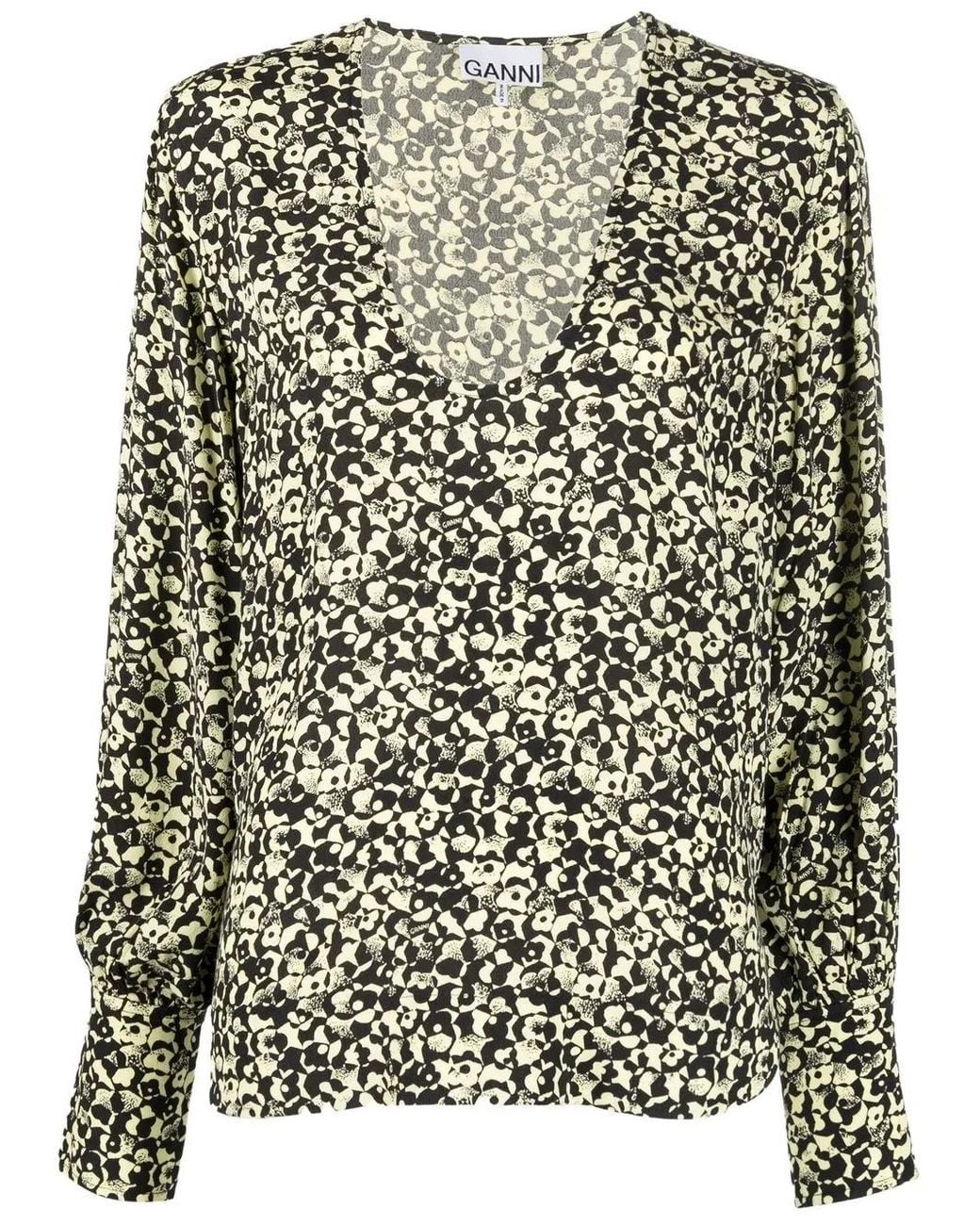 Ganni Black Abstract-Print Blouse