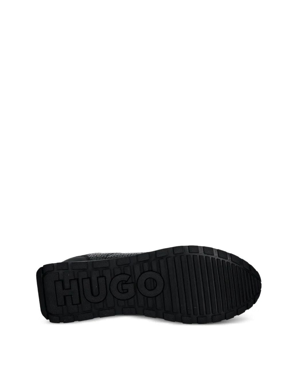 HUGO Black Low-Top Sneakers With Monogrammed Uppers for men
