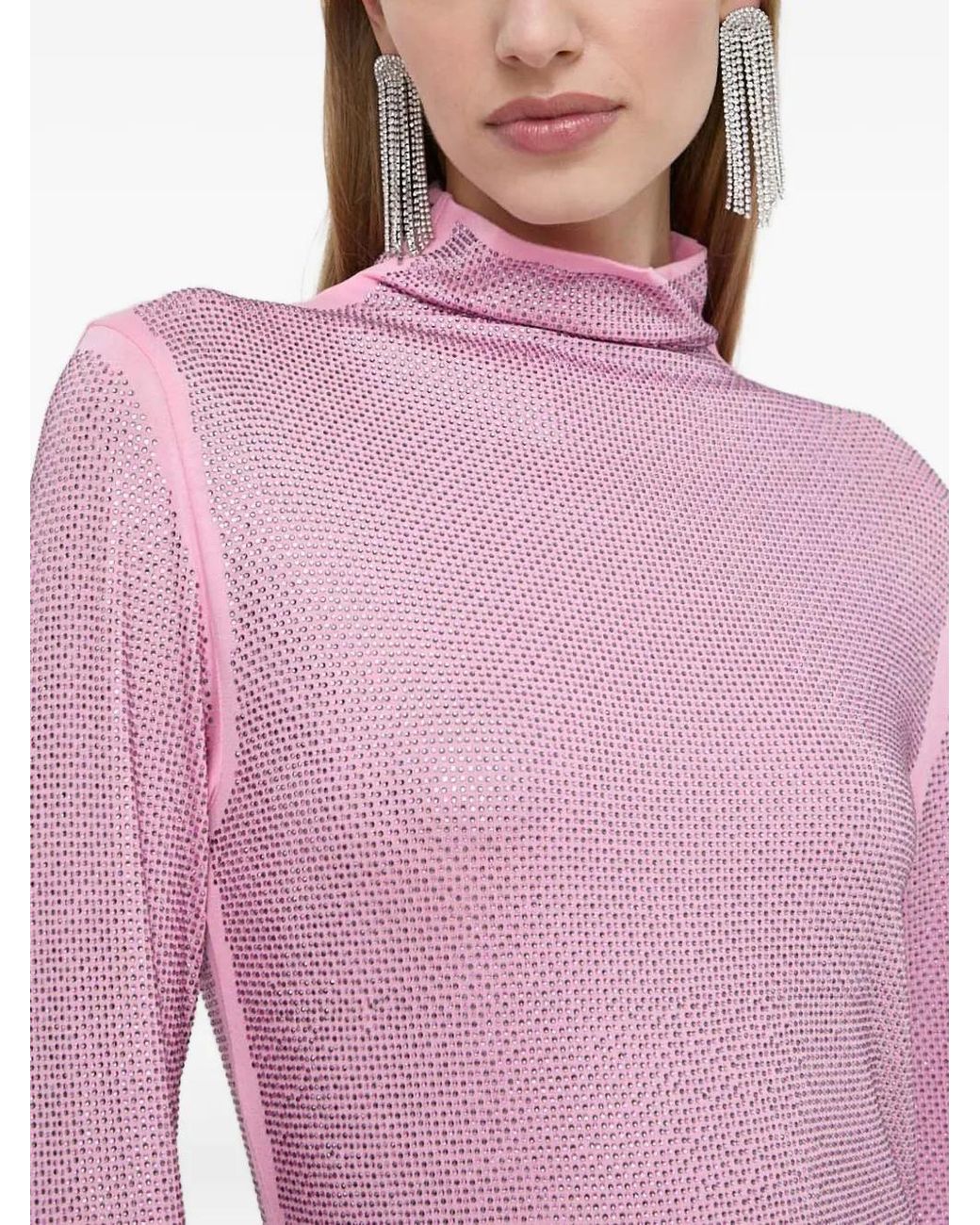 Patrizia Pepe Pink High-Neck Embellished Mini Dress