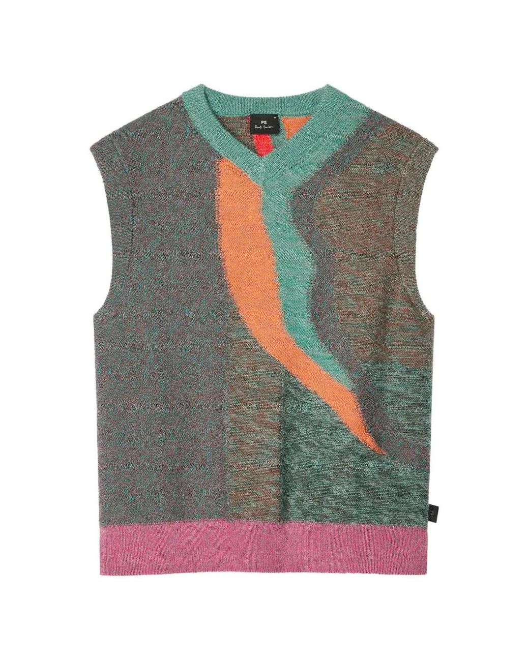 Paul Smith Green Abstract-Pattern V-Neck Knitted Vest for men