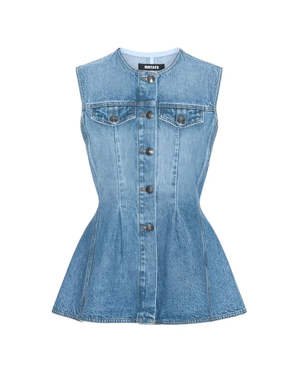ROTATE BIRGER CHRISTENSEN Blue Flared Denim Top
