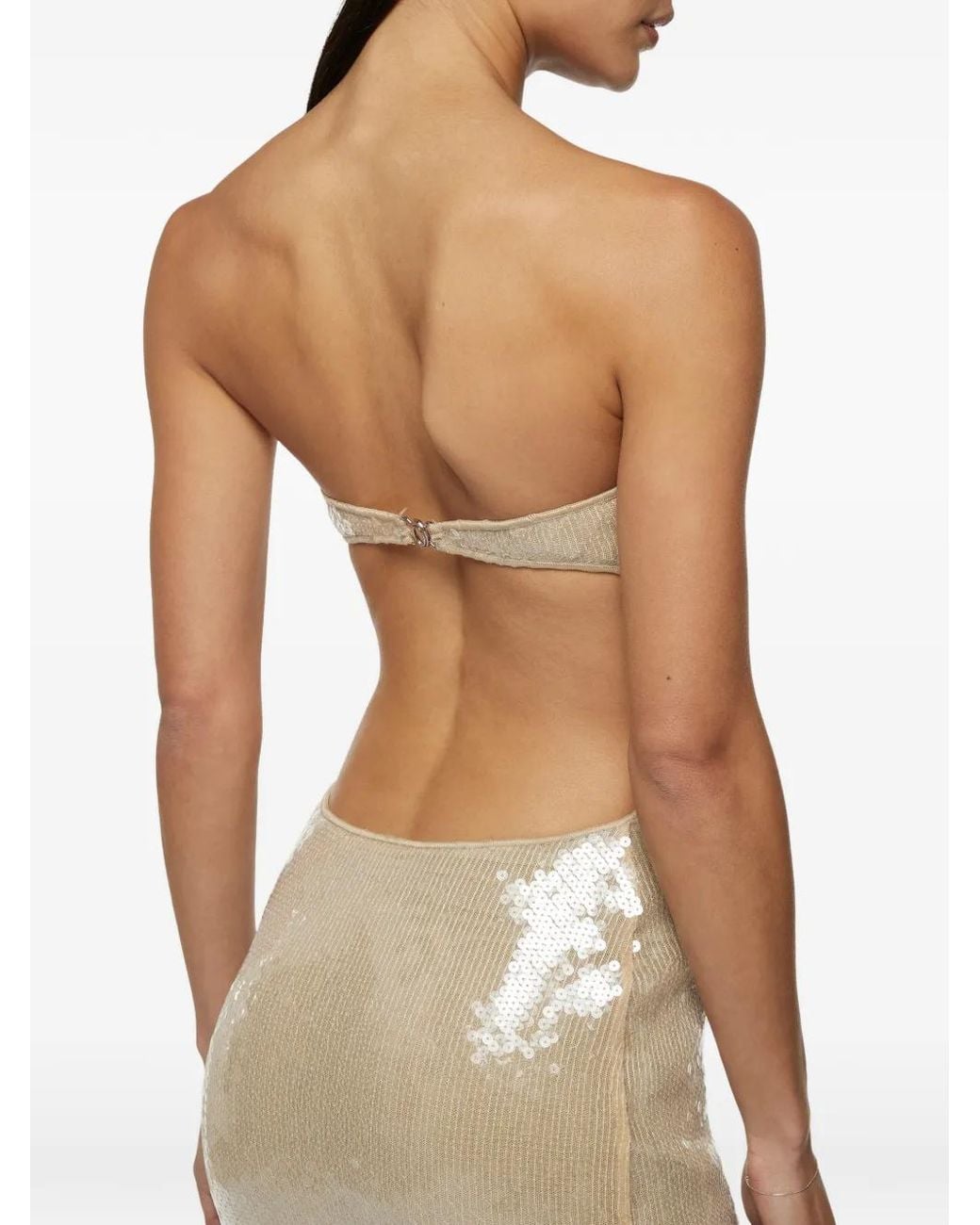 Oseree Natural Marylin Sequinned Strapless Midi Dress