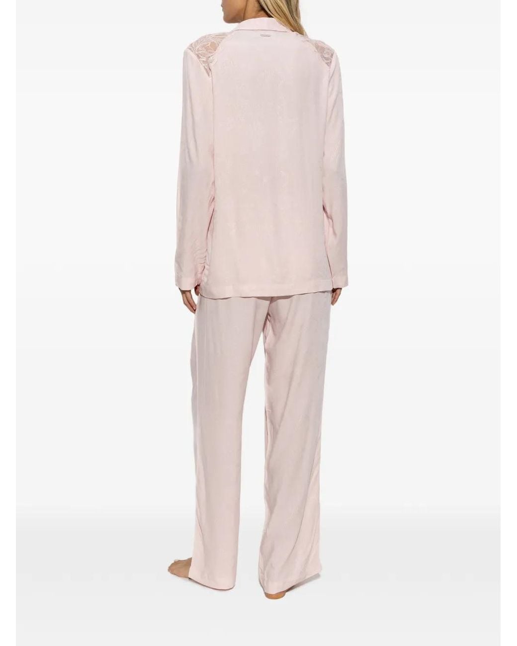 Emporio Armani Pink Floral-Jacquard Lace-Insert Pajamas (Set Of Two)