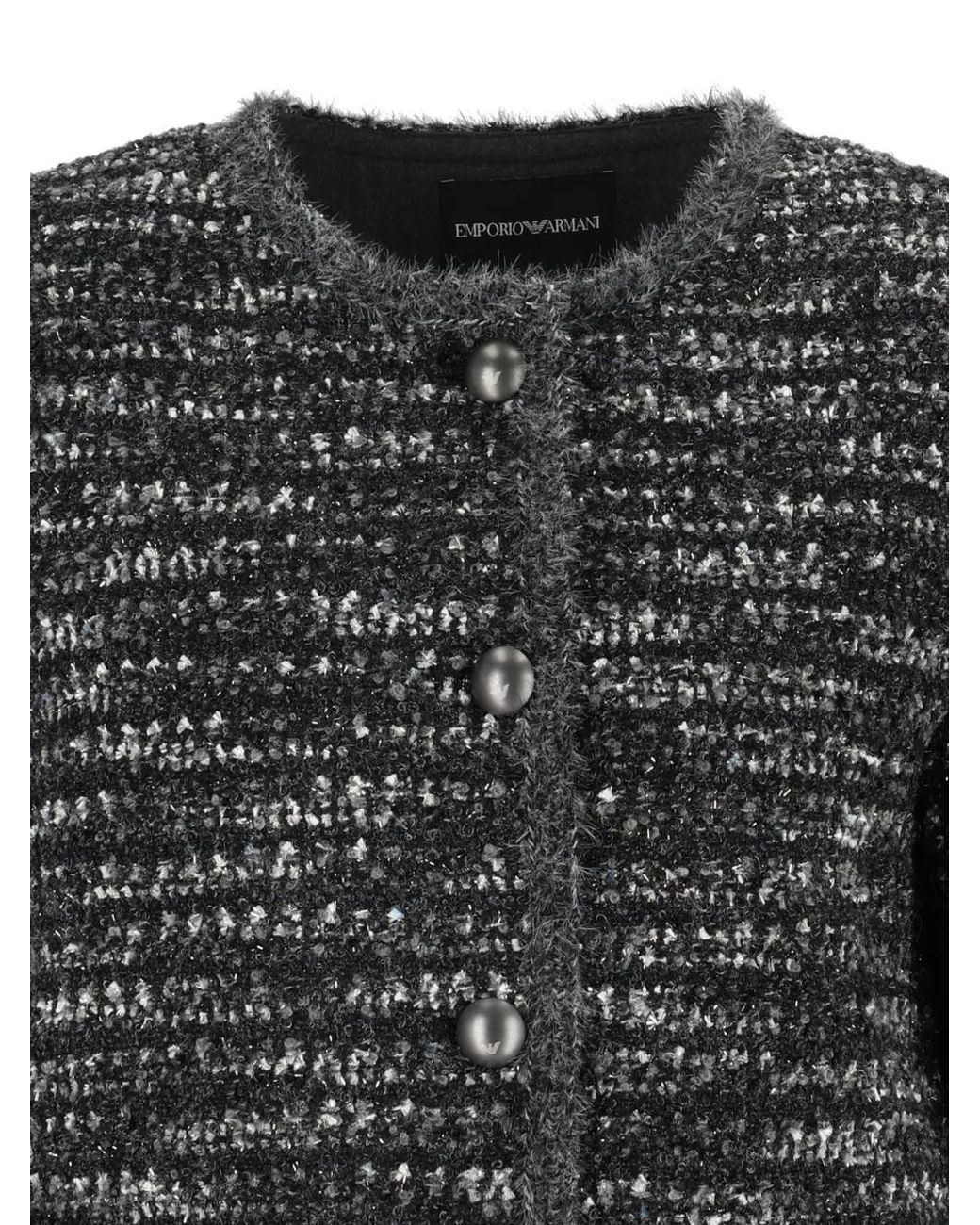 Emporio Armani Black Cropped Textured Fringed Blazer