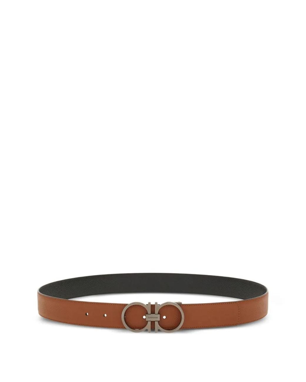 Ferragamo White Gancini Buckle Leather Belt for men