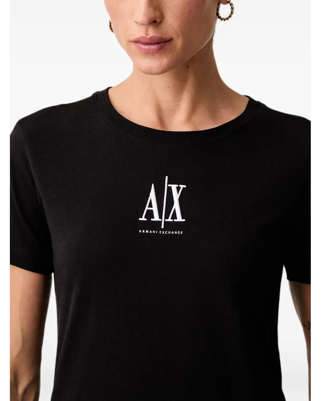 ARMANI EXCHANGE Black Logo-Embroidered T-Shirt