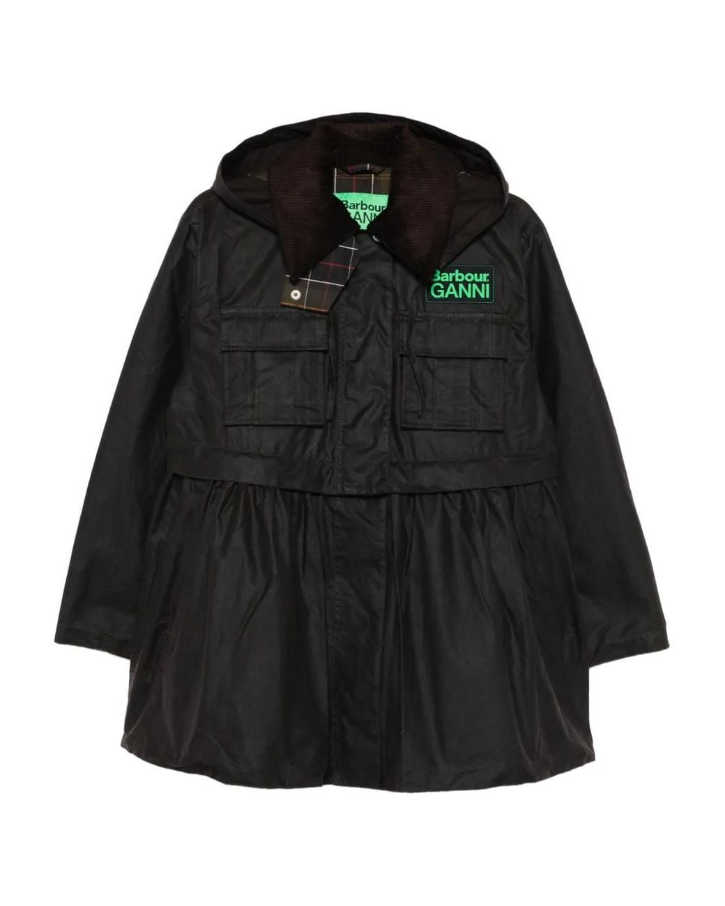 Barbour Black X Ganni Peplum Waxed Coat