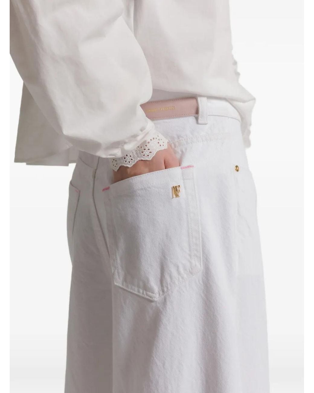 Alberta Ferretti White Frayed-Hem Jeans