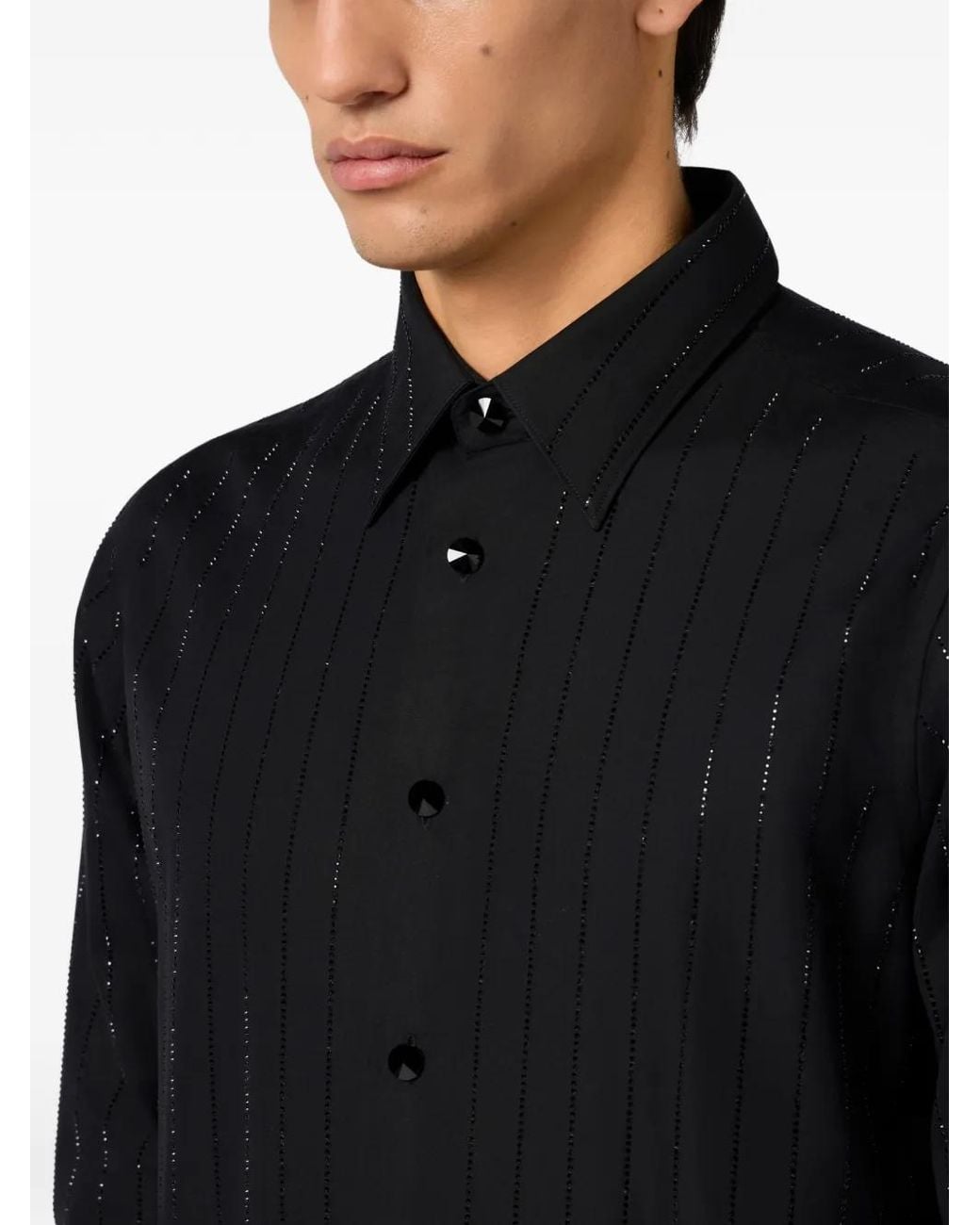 Philipp Plein Black Sugar Daddy Cut Shirt Stripes Stones for men