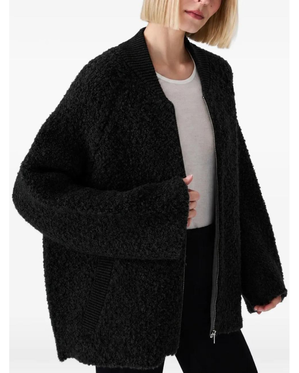 Vera Wang Black Bouclé Zip-Up Jacket