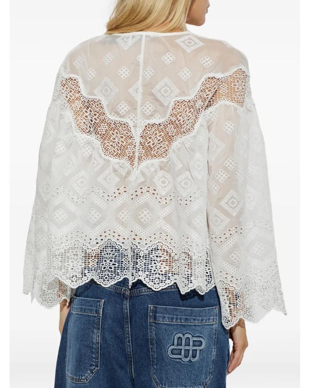Munthe White Blouse Brodée Valiance Bordée De Dentelle