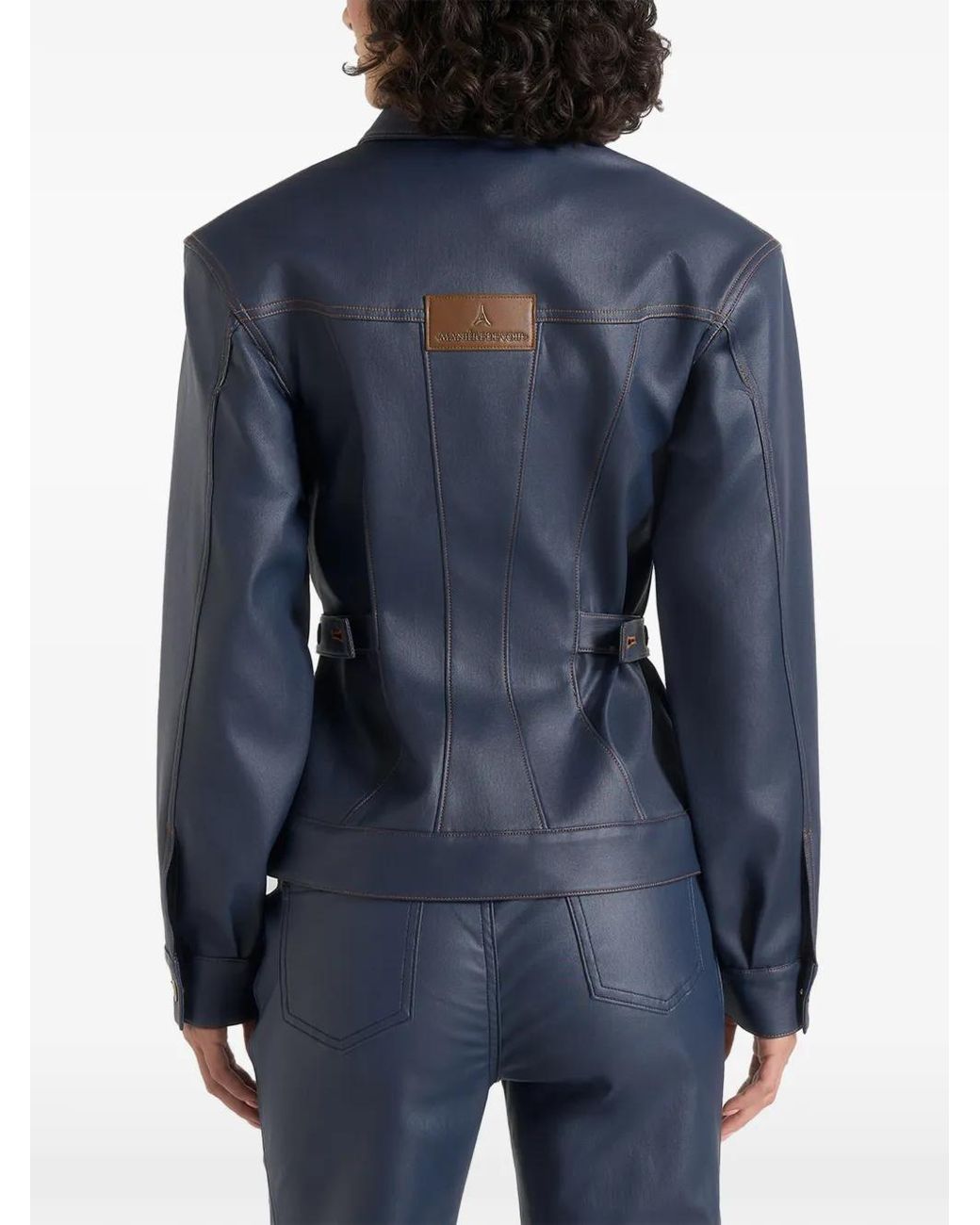 Manière De Voir Blue Karla Wax Effect Cinch Waist Jacket