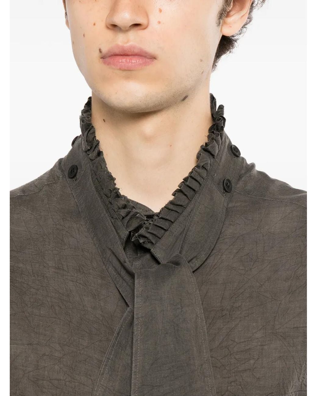 Yohji Yamamoto Gray Ruffled Sleeveless Shirt for men