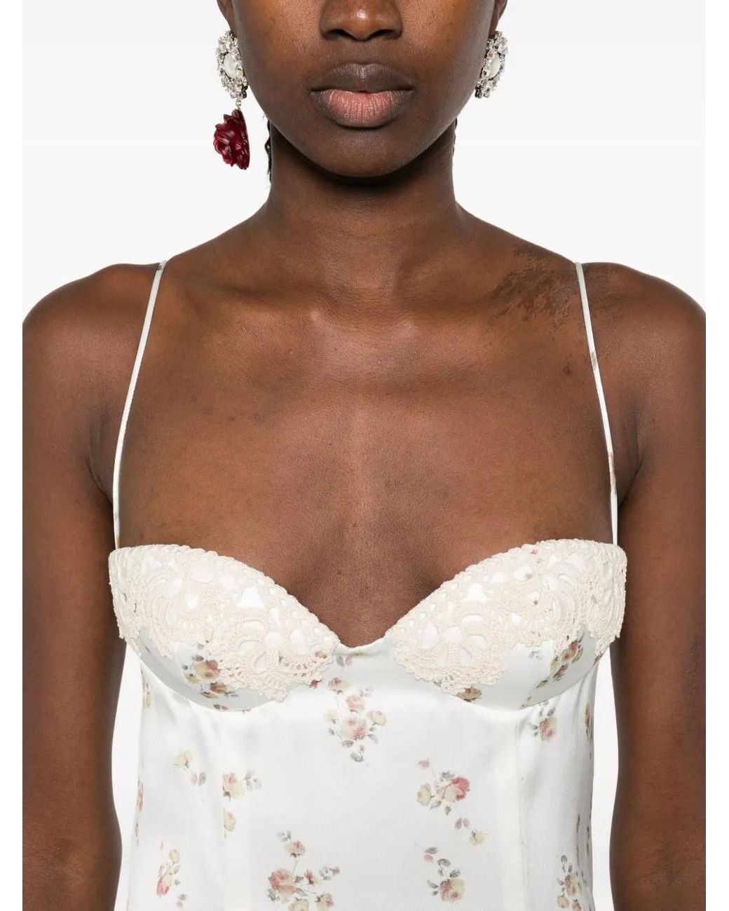 Magda Butrym White Floral Lace-Trimmed Slip Midi Dress