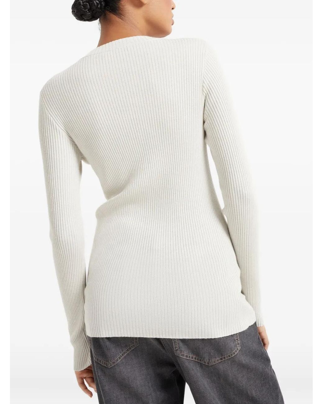 Brunello Cucinelli Multicolor Fine-Knit Long-Sleeved Top