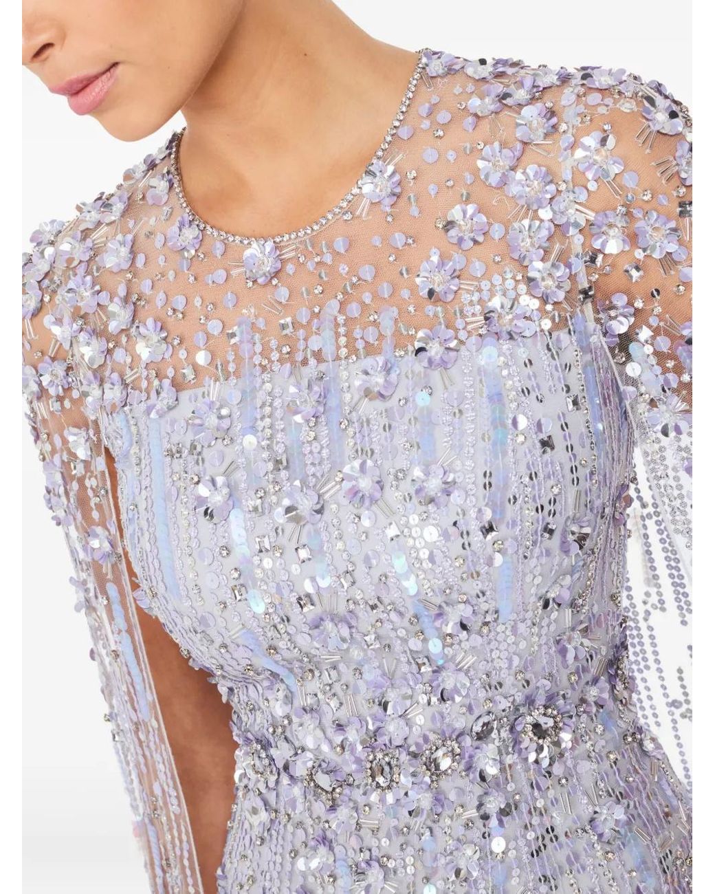 Jenny Packham White Ruby Embellished Cape Maxi Dress