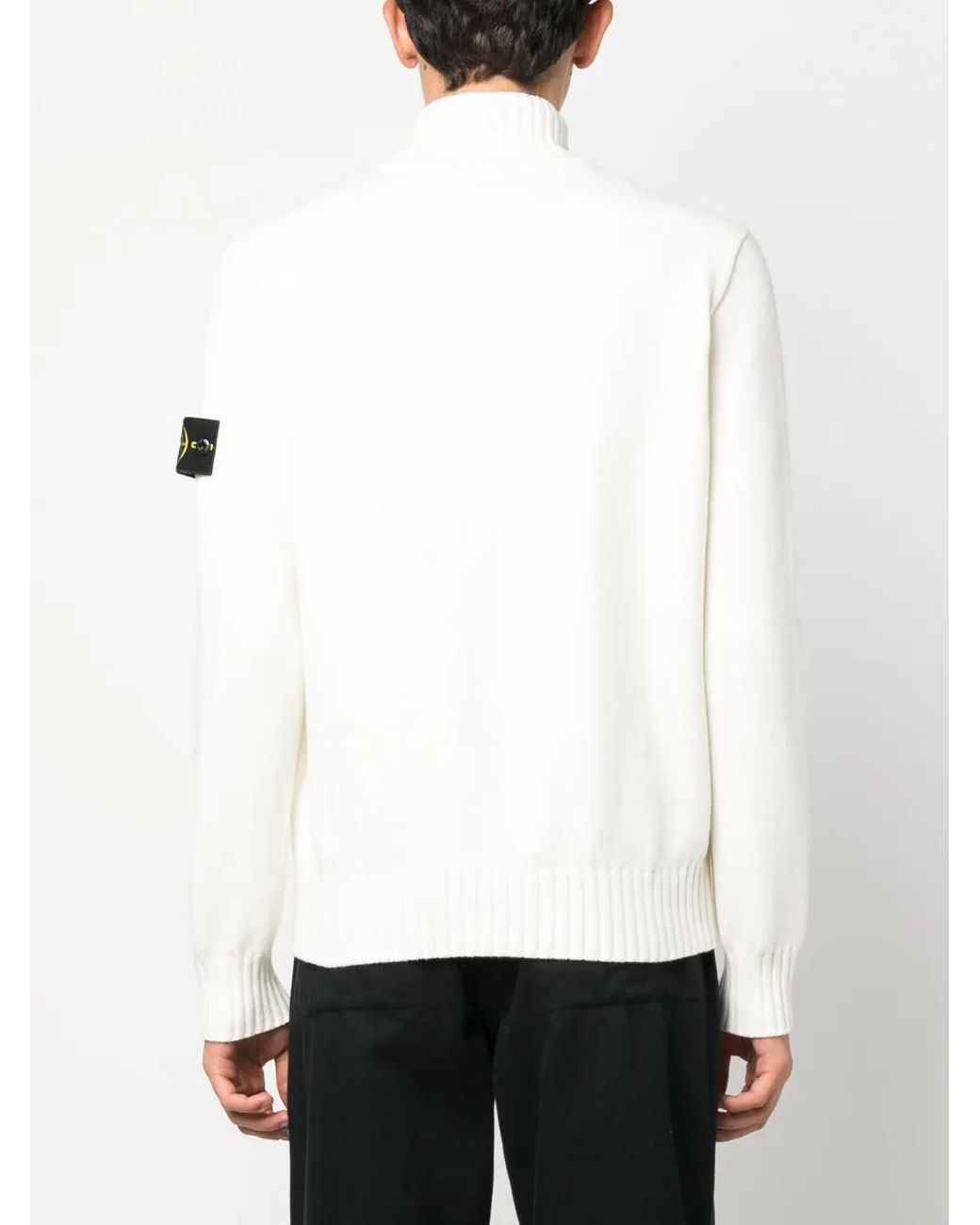 Stone Island White Wool Turtleneck Jumper for men