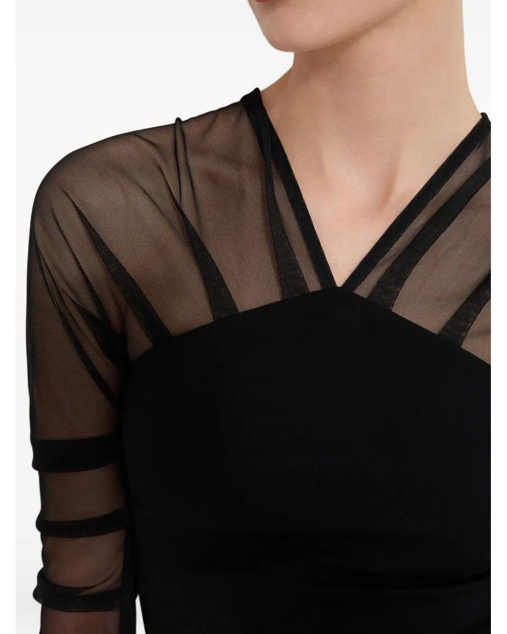 MARCELLA Black Lita Mesh-Sleeves Blouse