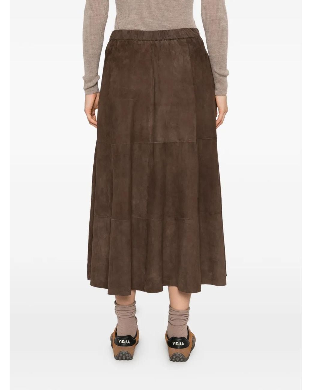 Antonelli Brown Panelled Suede Maxi Skirt