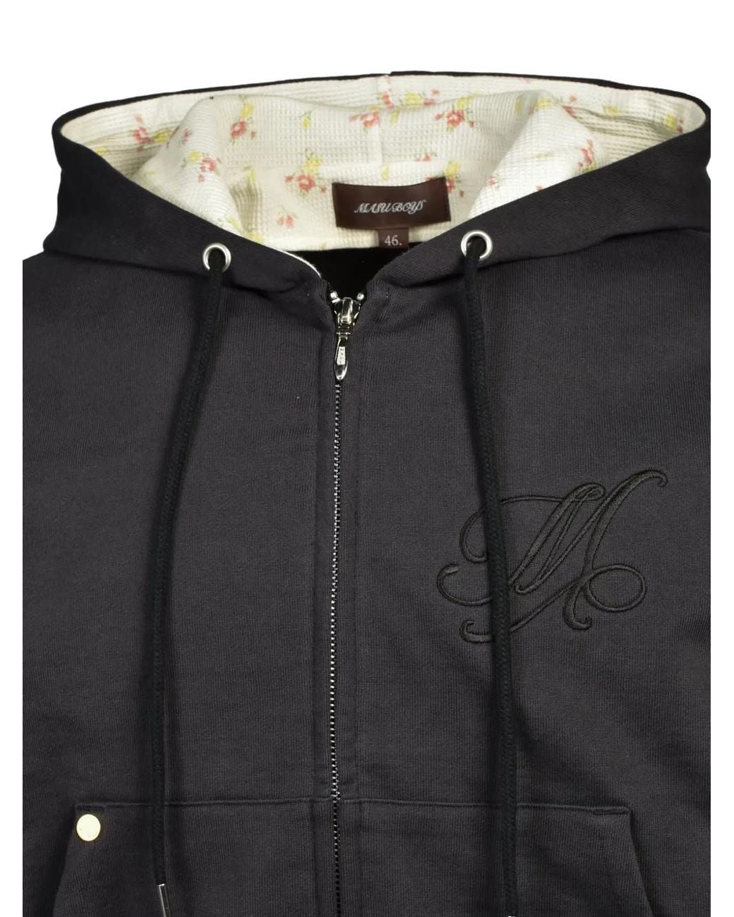 MASU Black Floral-Print Zip-Up Hoodie for men