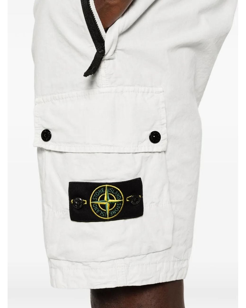 Stone Island White Logo-Patch Cargo Shorts for men