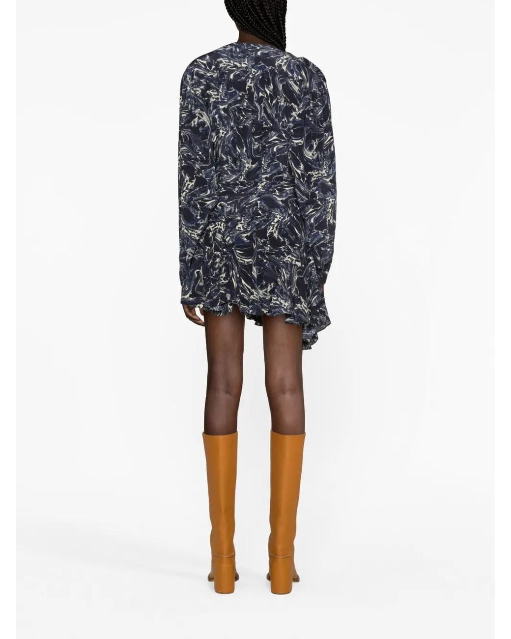 Isabel Marant Blue Tiphaine Marble-Print Silk Blouse