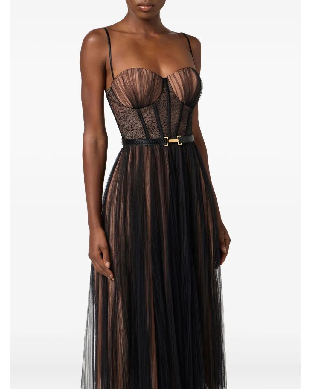 Elisabetta Franchi Bustier Belt Tulle Dress in Purple | Lyst