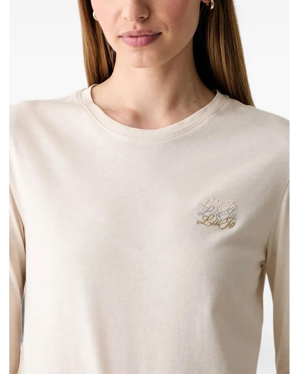 Liu Jo White Logo-Embroidered Long-Sleeve T-Shirt
