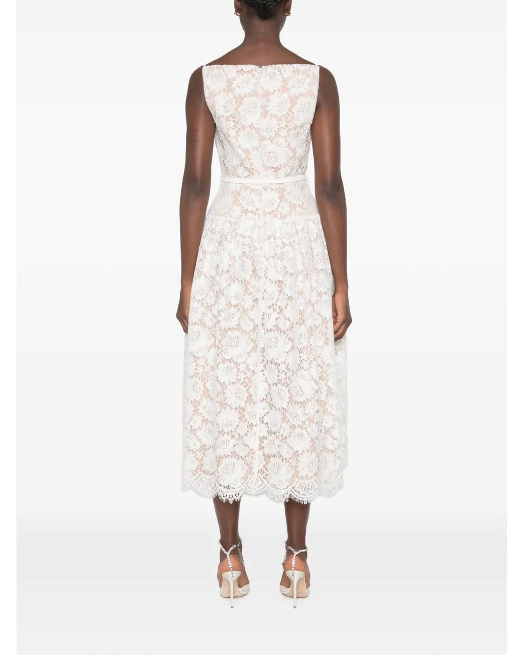 Self-Portrait White Lace Flared Midi Dress