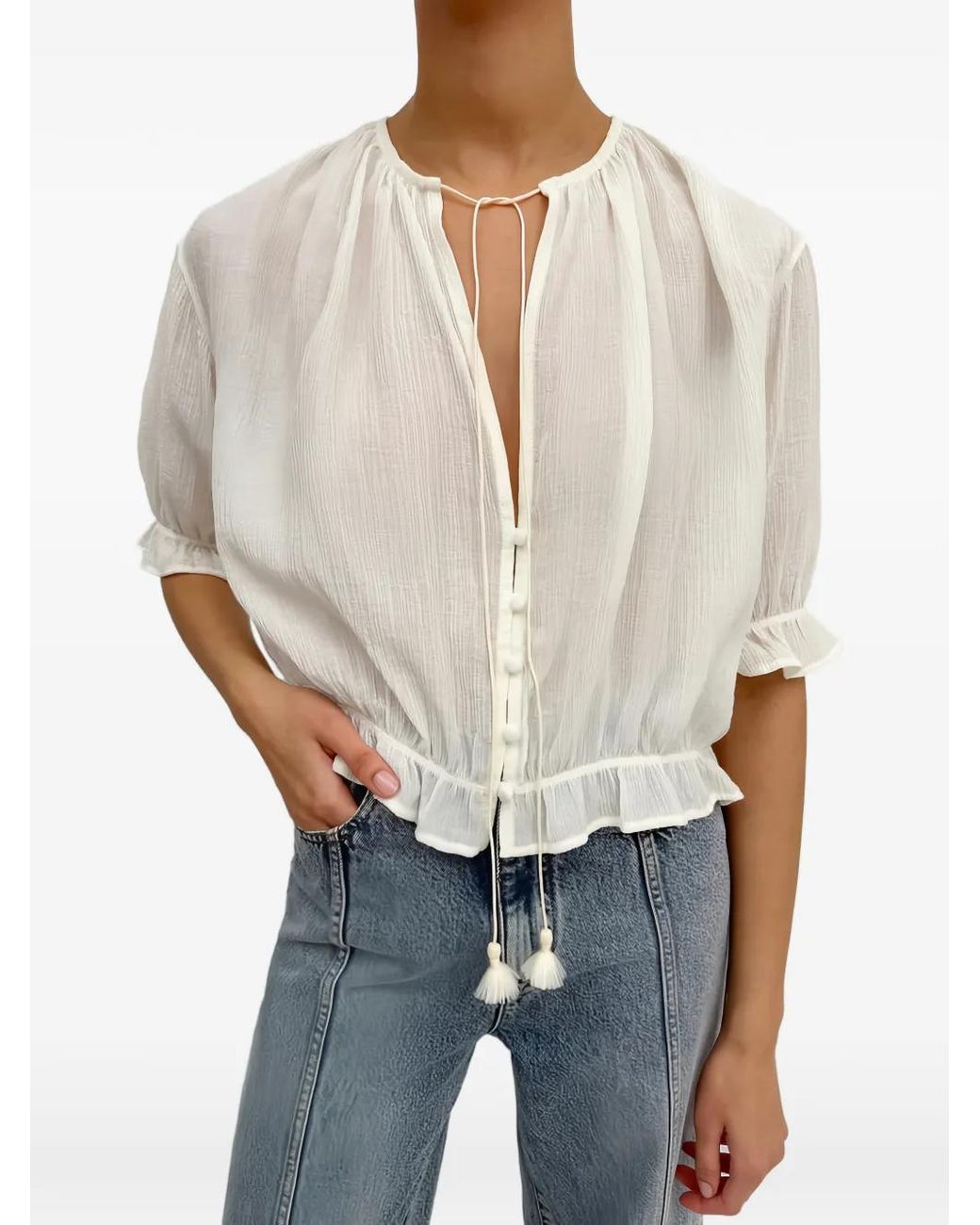 Rodebjer White Perla Plissé Blouse