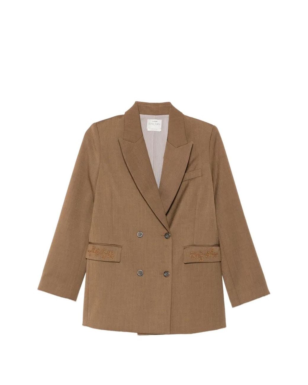 Forte_forte Brown Bead-Embellished Double-Breasted Blazer