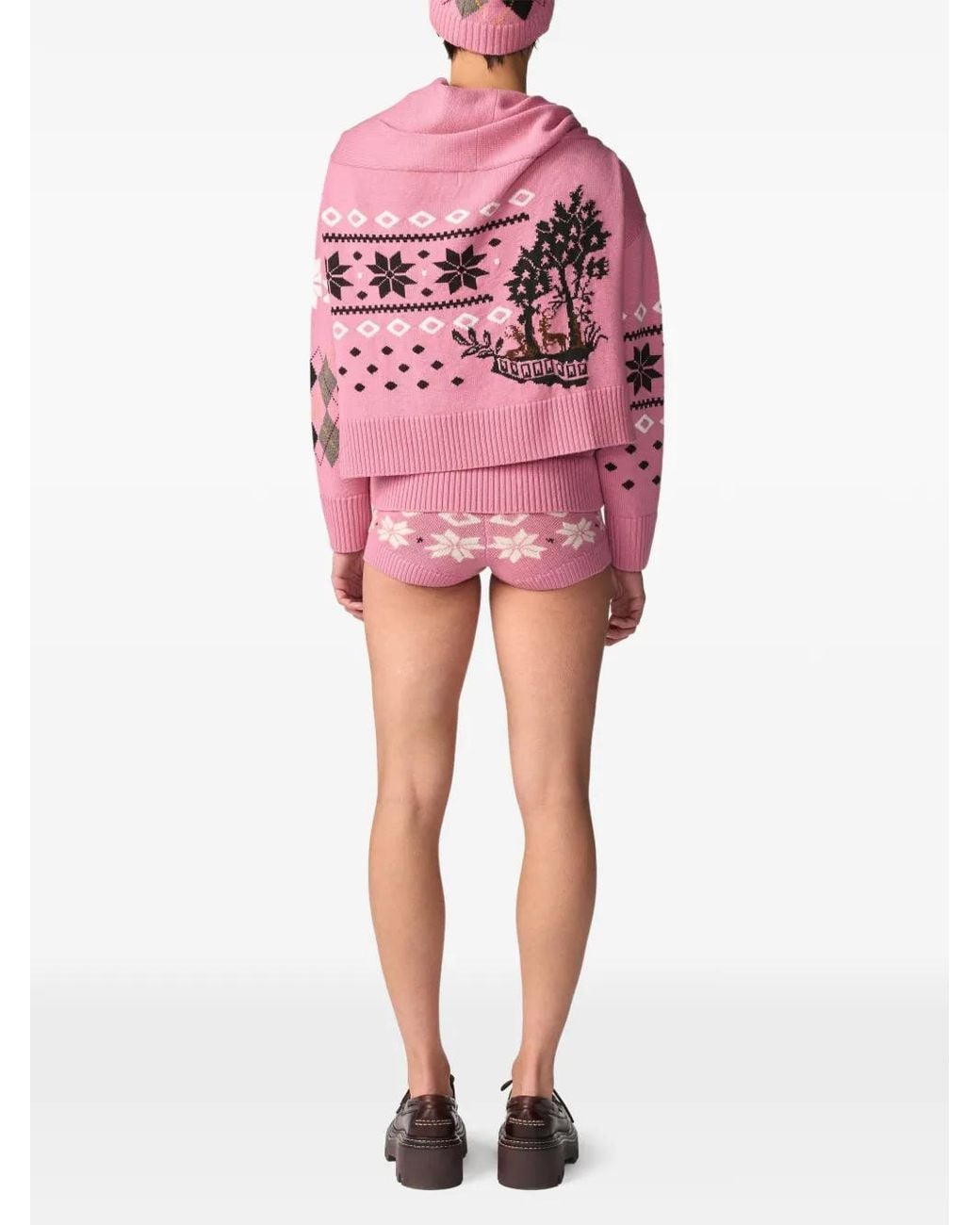 Monse Pink Fair Isle Scarf-Detail Sweater