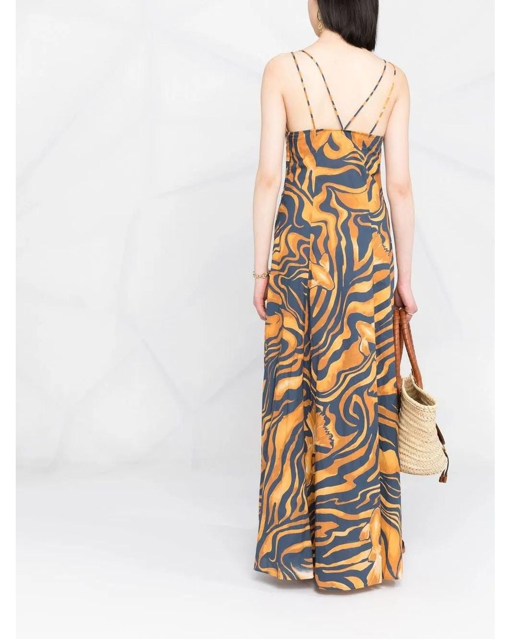 Alberta Ferretti Metallic Wave-Print Maxi Dress
