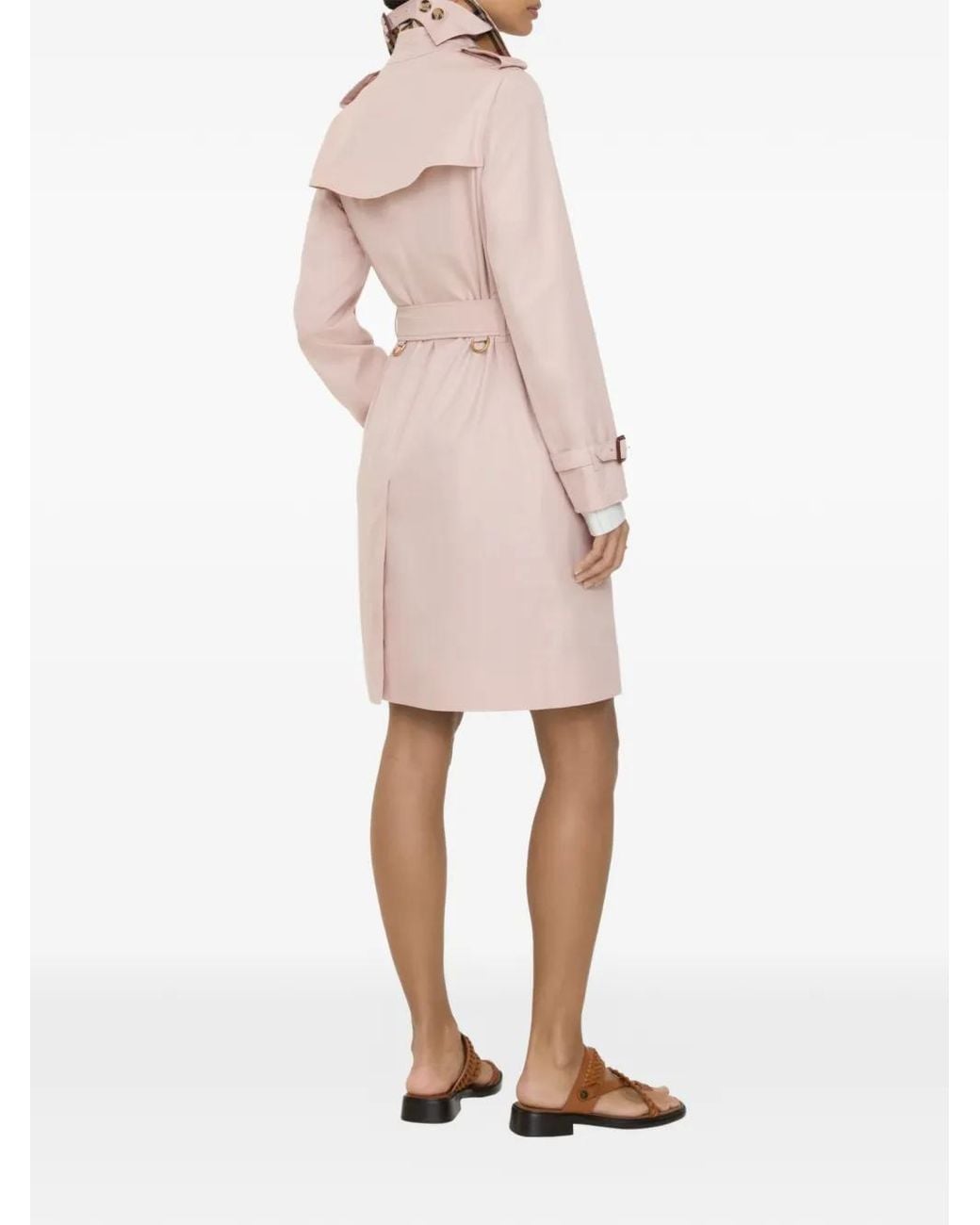 Burberry Pink Mid-Length Tropical Gabardine Kensington Trench Coat