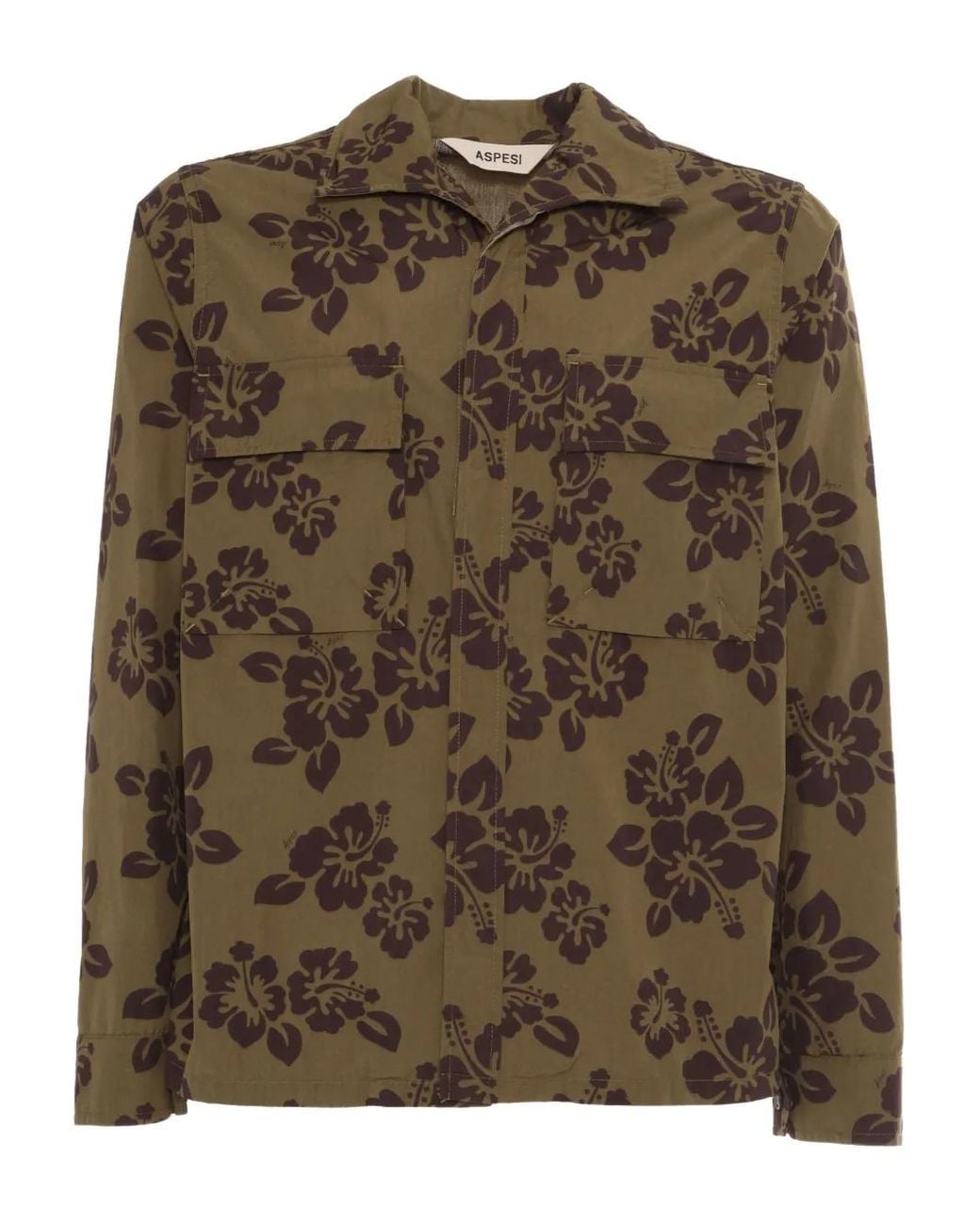 Aspesi Brown Hibiscus-Print Cotton Shirt for men