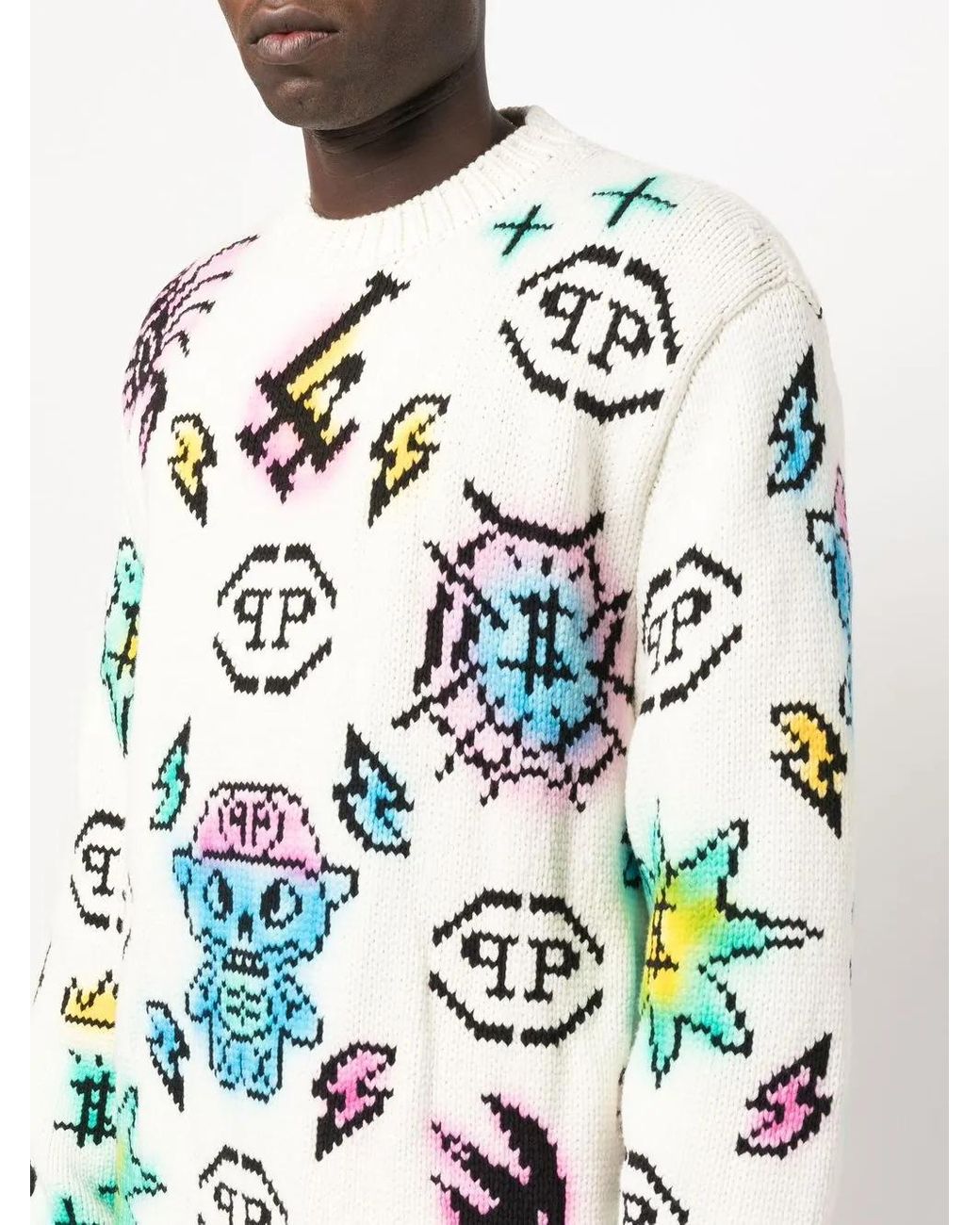 Philipp Plein White Tattoo Monogram Knitted Jumper for men