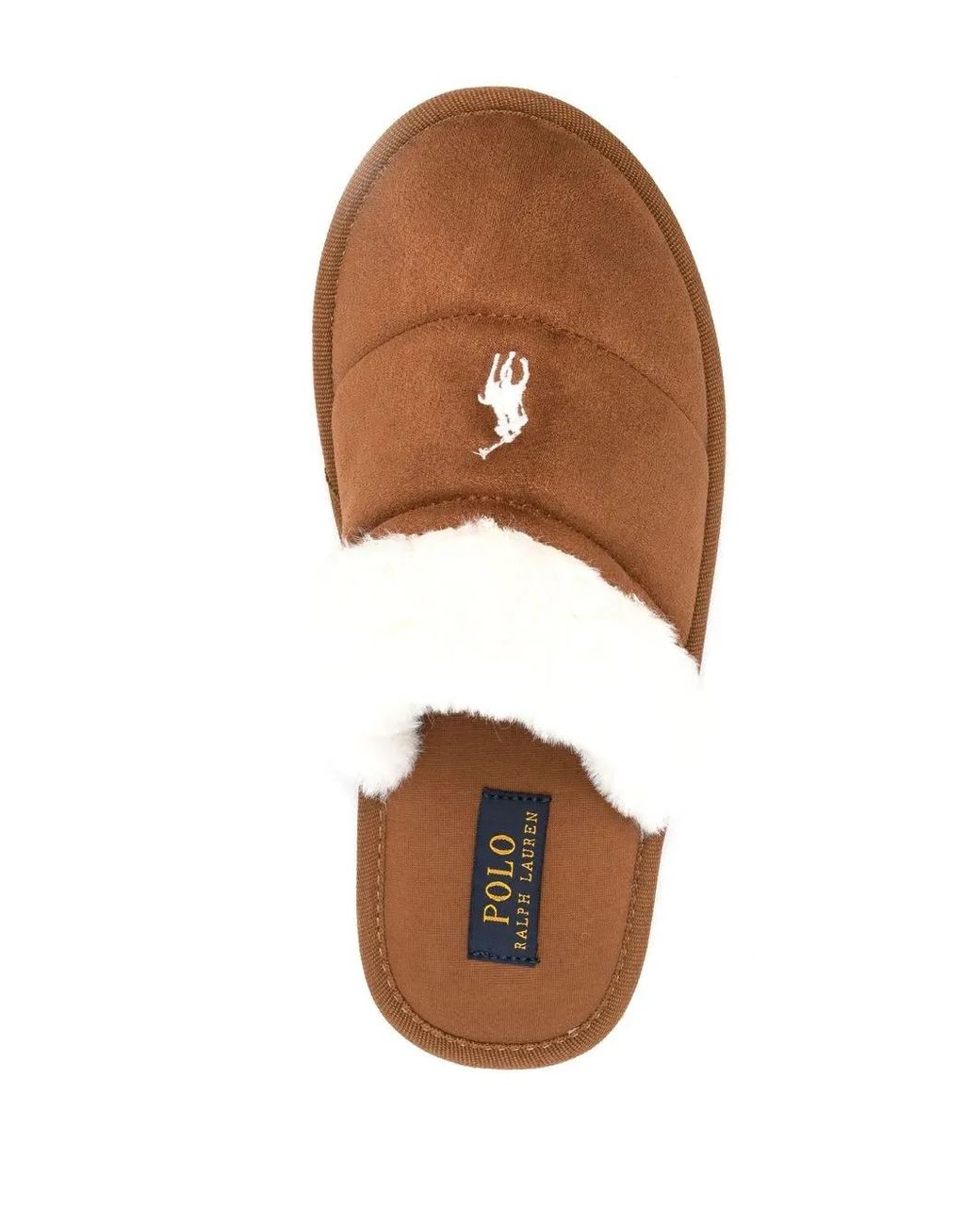 Polo Ralph Lauren Brown Embroidered-Logo Faux-Fur Slippers