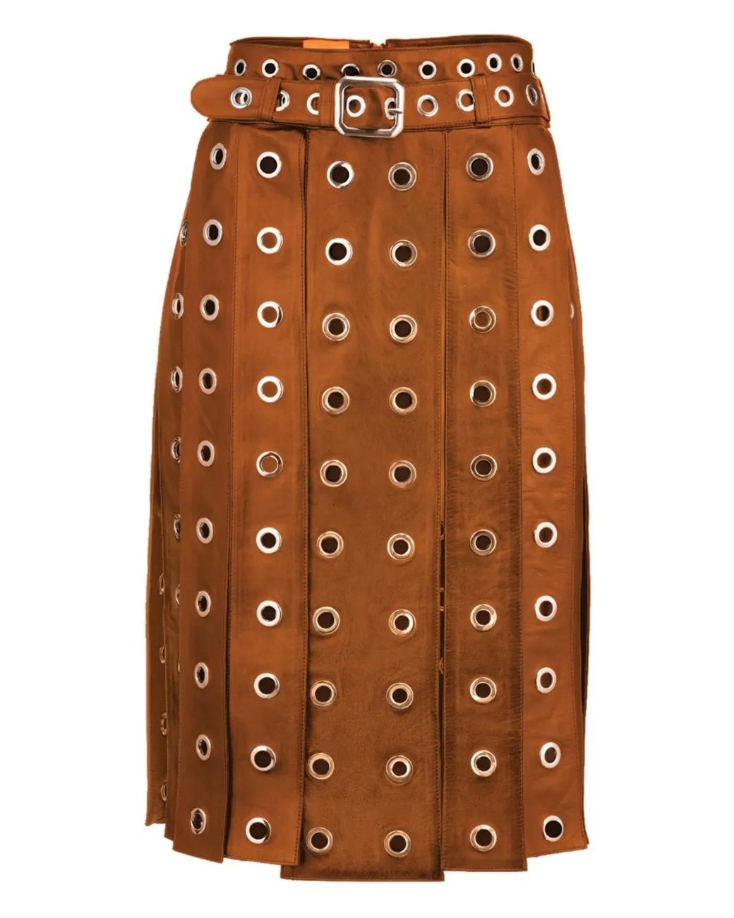 Dan Cassab Orange Vera Eyelet Belted Skirt